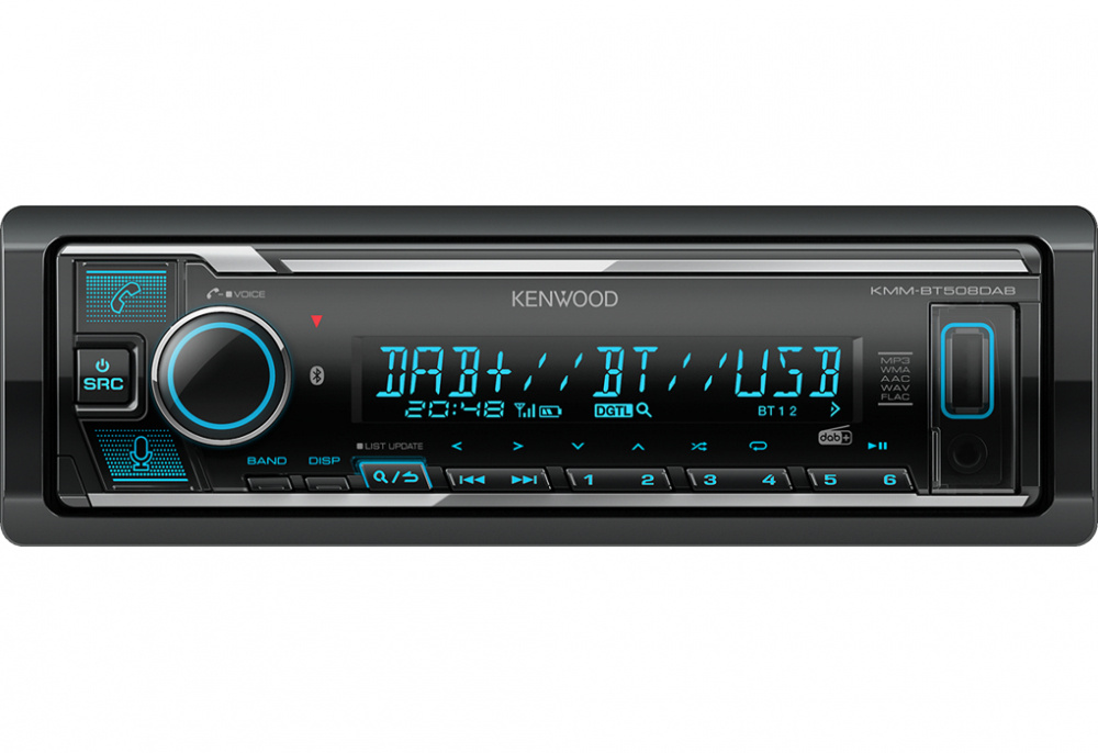 Kenwood KMM-BT508DAB, bilstereo med Bluetooth, DAB+ och 2 par lågnivå