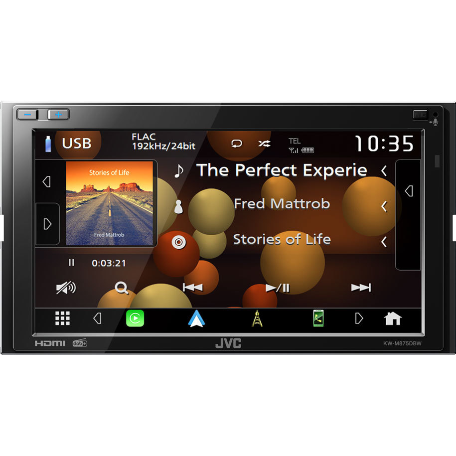 JVC KW-M875DBW, bilstereo med CarPlay, Bluetooth og 3 par (5V) lavniveau