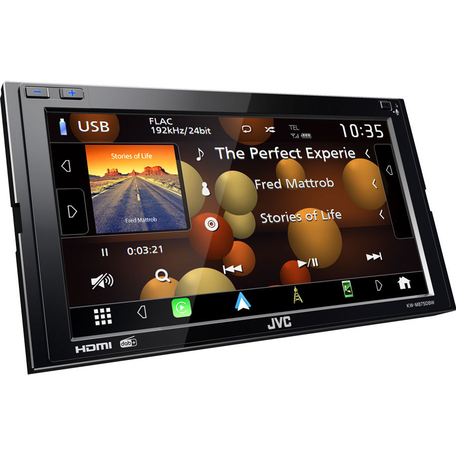JVC KW-M875DBW, bilstereo med CarPlay, Bluetooth og 3 par (5V) lavniveau