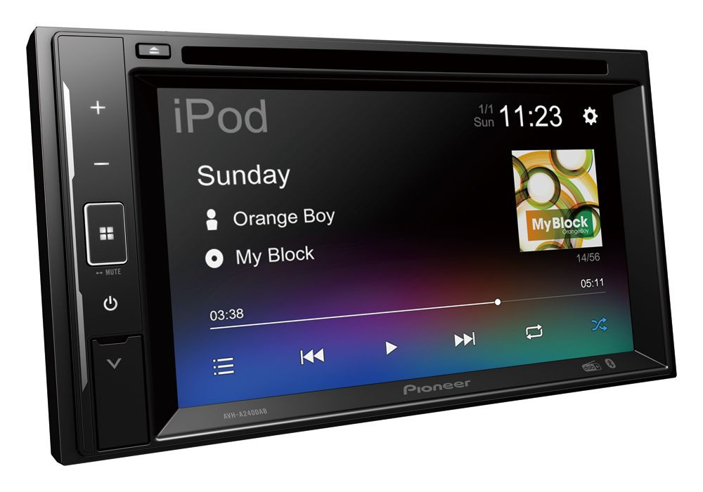 Pioneer AVH-A240DAB, bilstereo med Bluetooth, DVD, DAB og 3 par lavniveau