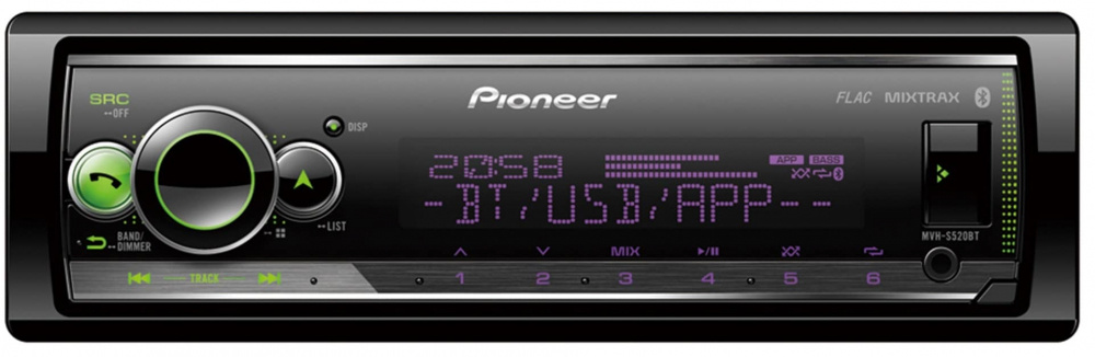 Pioneer MVH-S520BT, bilstereo med Bluetooth, USB/AUX och 3 par lågnivå