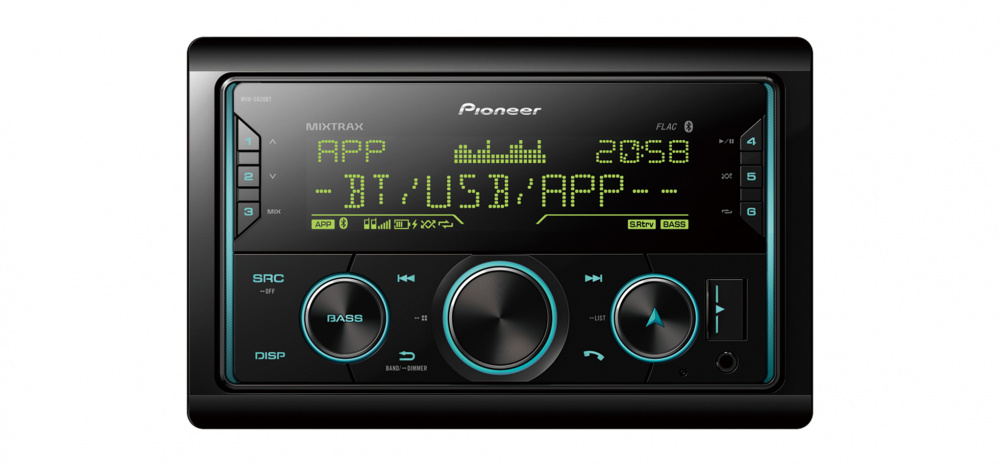 Pioneer MVH-S620BT, bilstereo med Bluetooth, kort chassi och 3 par lågnivå