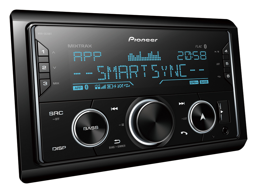 Pioneer MVH-S620BT, bilstereo med Bluetooth, kort chassi och 3 par lågnivå