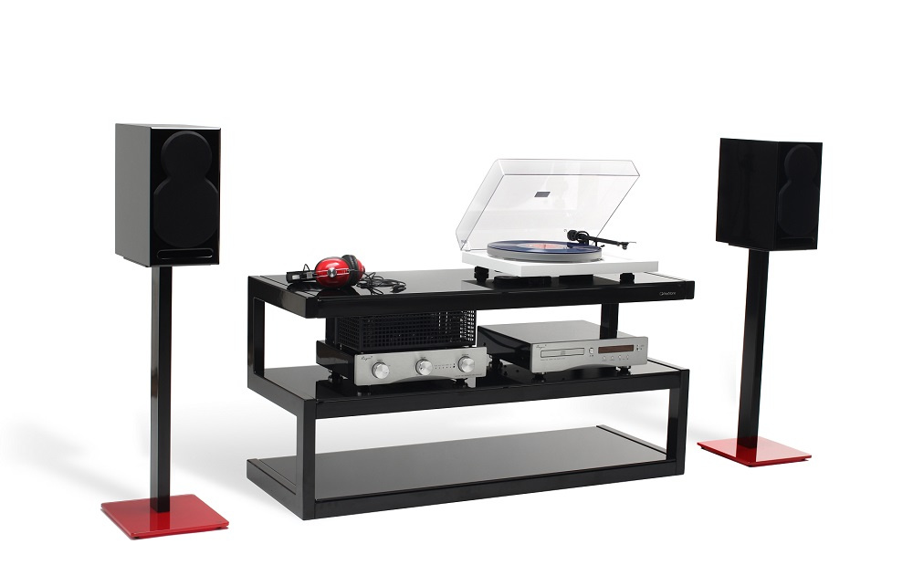 Norstone Esse, mediabänk pianosvart med svart glas