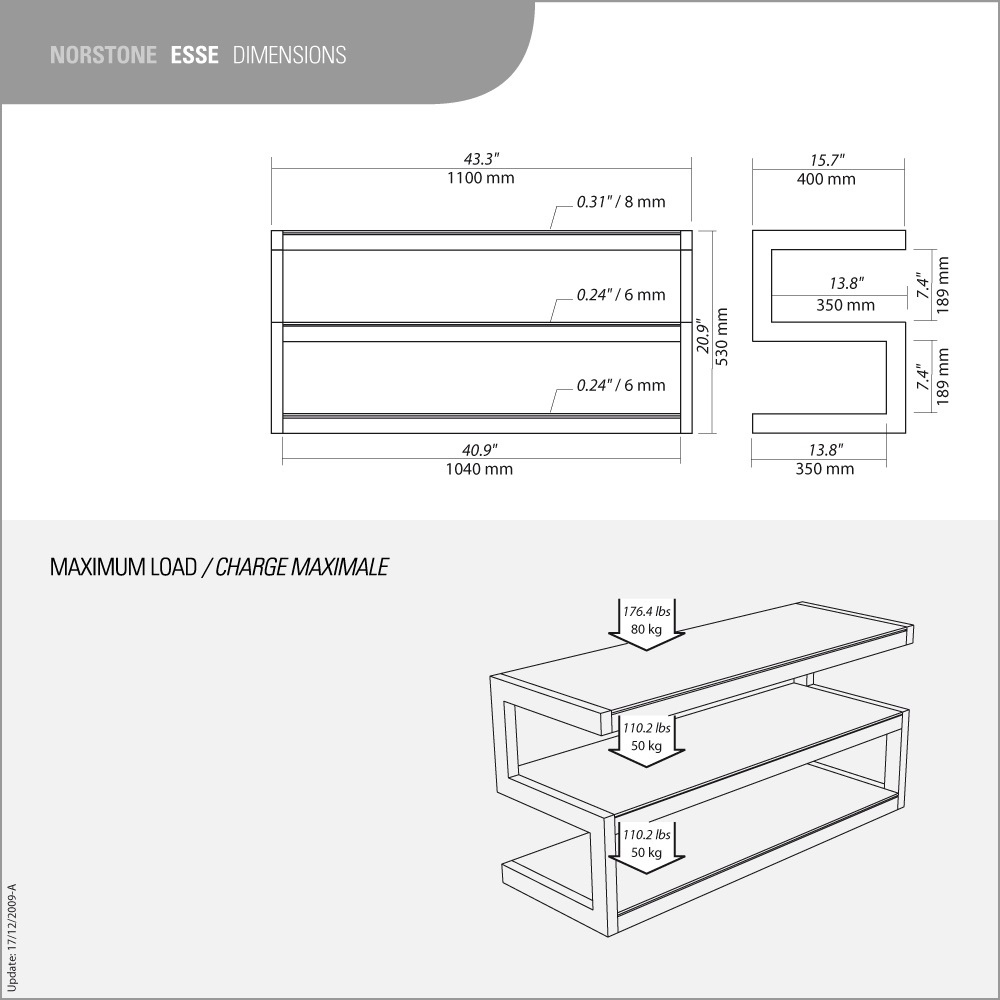 Norstone Esse, mediabänk pianosvart med svart glas