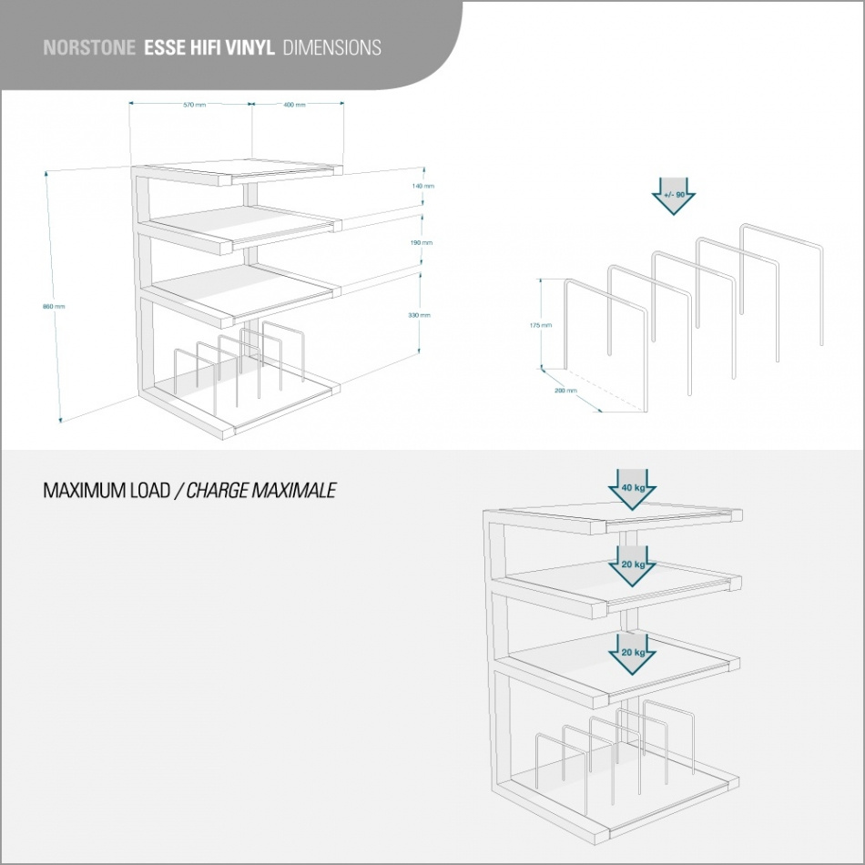 Norstone Esse Hifi Vinyl, mat sort med hvidfrostede hylder