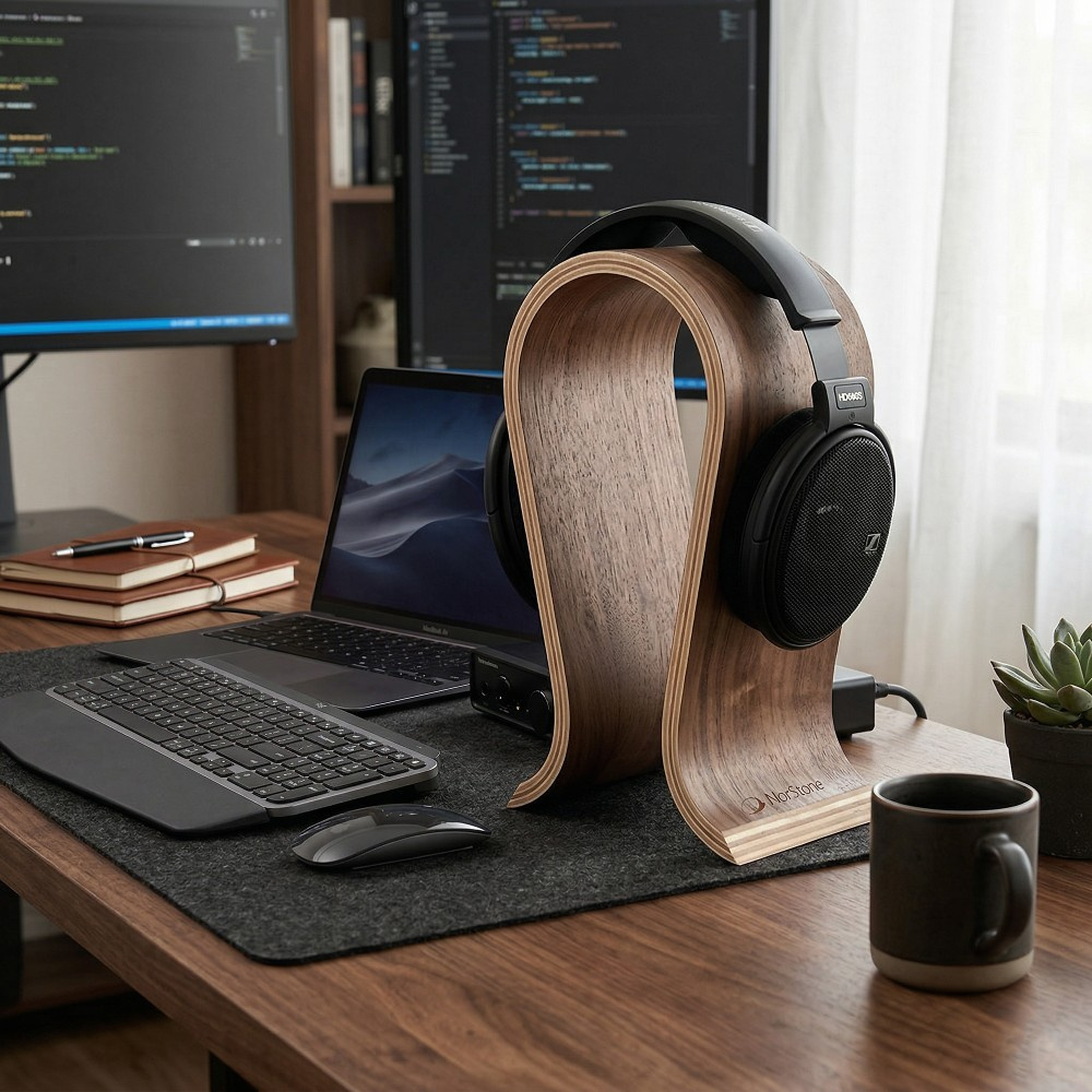 Norstone Wooden Headphone Stand, hovedtelefonstativ i valnød