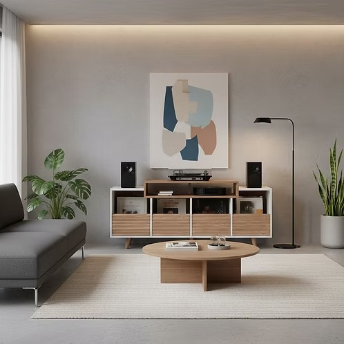 NorStone Oslo Vinyl 1600 mediabænk hvid/eg