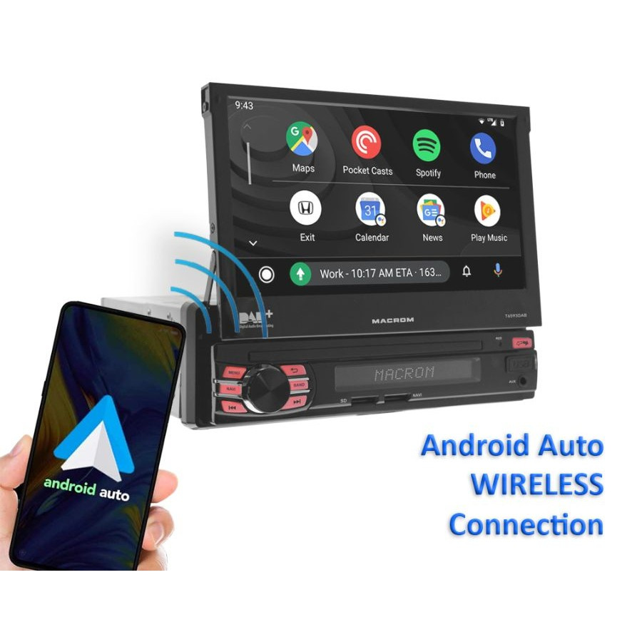 Macrom T6593DAB bilstereo med motoriseret skærm, Android 13 & mere