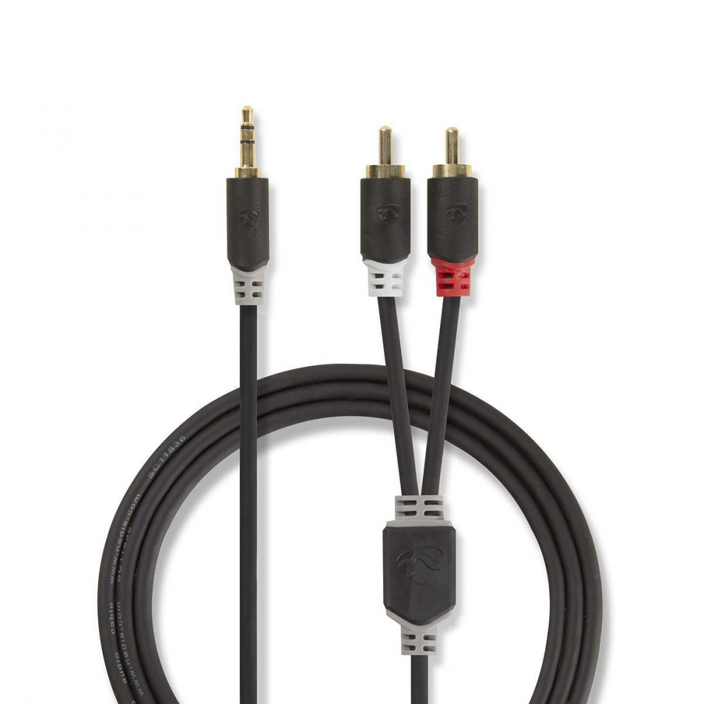 Nedis stereokabel, 1x 3,5mm hane till 2x RCA hane