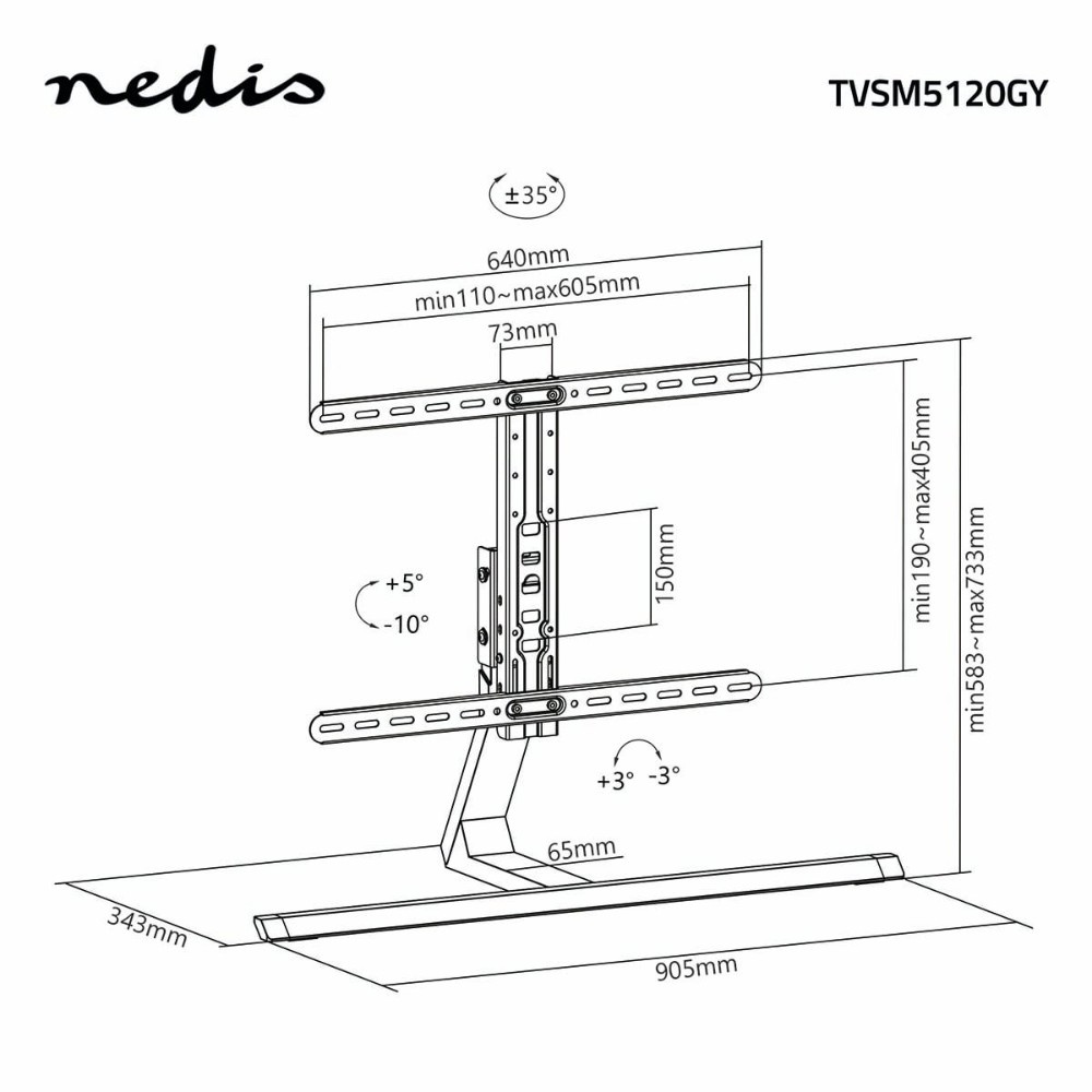 Nedis dreje- og højdejusterbart TV-bordstativ, 37–75 tommer