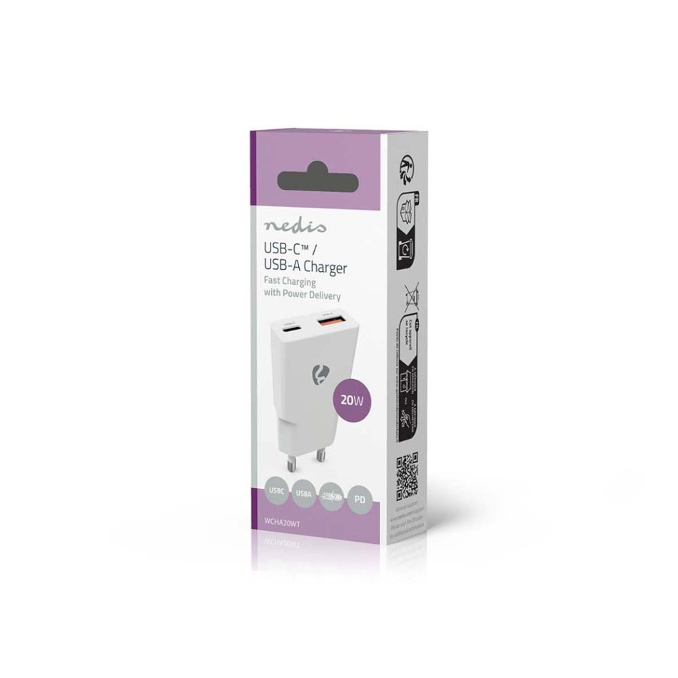 Nedis WCH-A20 GaN-vægoplader 20 Watt, hvid