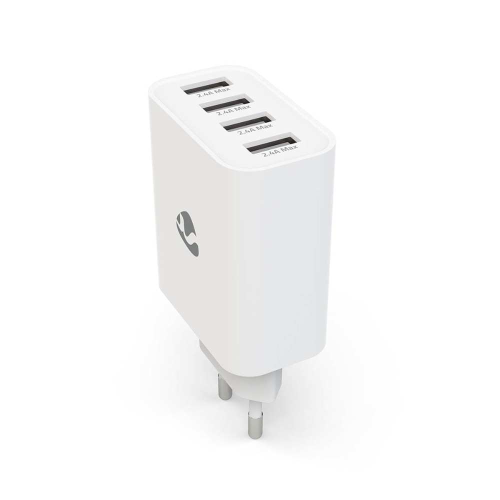 Nedis USB-A-vægoplader, 4 porte, 24 W, hvid