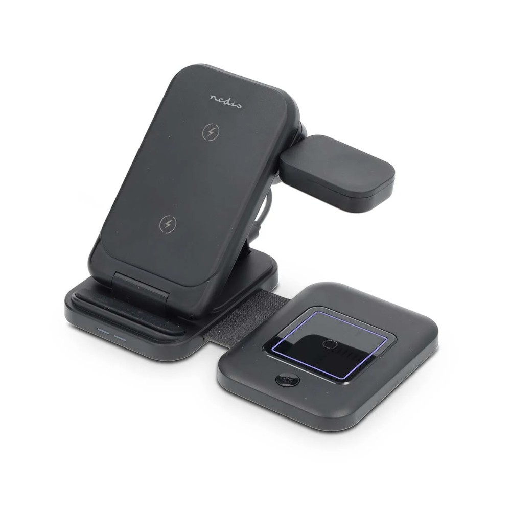 NEDIS WDCHAQ15W210BK trådløs 3-i-1-oplader, sort/sølv