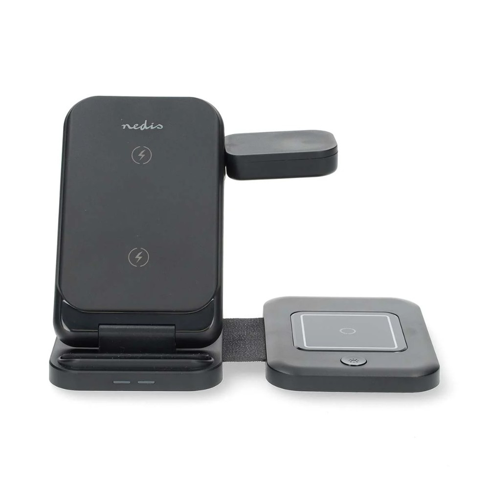 NEDIS WDCHAQ15W210BK trådløs 3-i-1-oplader, sort/sølv