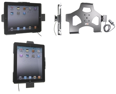 Brodit Aktiv holder med USB-kabel og cigaretadapter, Apple iPad 2 (A1395, A1396, A1397)/3rd Gen (A1416, A1430, A1403)