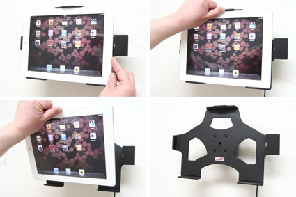 Brodit Aktiv holder med USB-kabel og cigaretadapter, Apple iPad 2 (A1395, A1396, A1397)/3rd Gen (A1416, A1430, A1403)