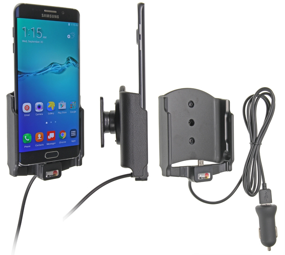 Brodit Aktiv holder med USB-kabel og cigarettadapter, Samsung Galaxy S6 edge+ 