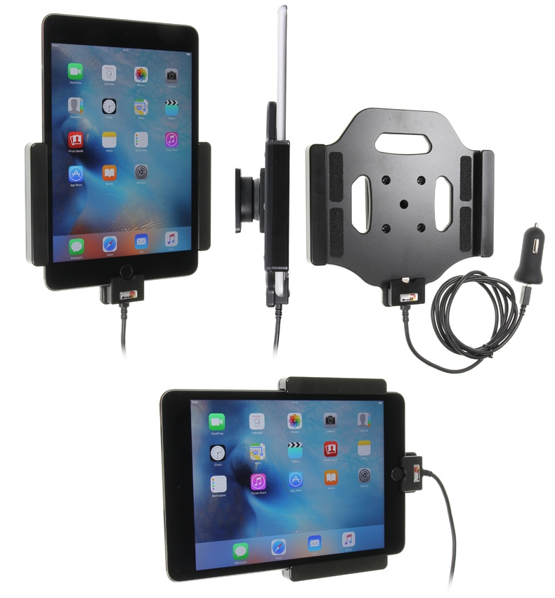 Brodit Aktiv holder med USB-kabel og cigaretadapter, Apple iPad Mini 2019/4 (A1538, A1550)/5th Gen (A2124, A2125, A2126, A2133)