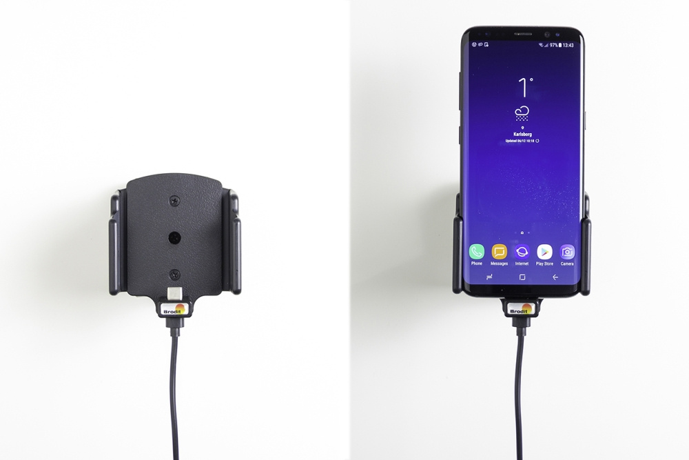 Brodit Aktiv holder med USB-kabel og cigaretadapter, Samsung Galaxy S24 Ultra SM-S928B/DS/S24+ SM-S926B/DS/S25 Ultra/S25+