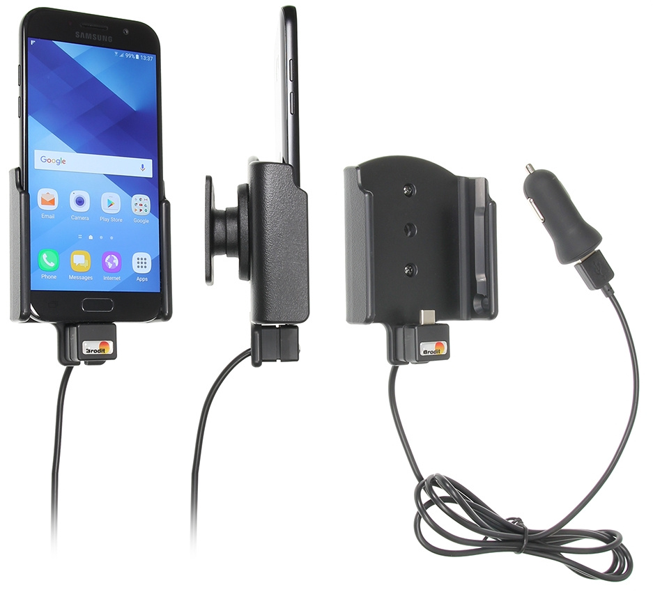 Brodit Aktiv holder med USB-kabel og cigarettadapter, Samsung Galaxy A5 (2017) 