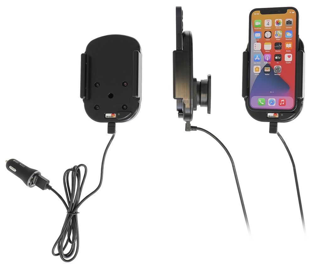 Brodit Qi trådløs aktiv mobilholder med billader, Apple iPhone 12 Mini