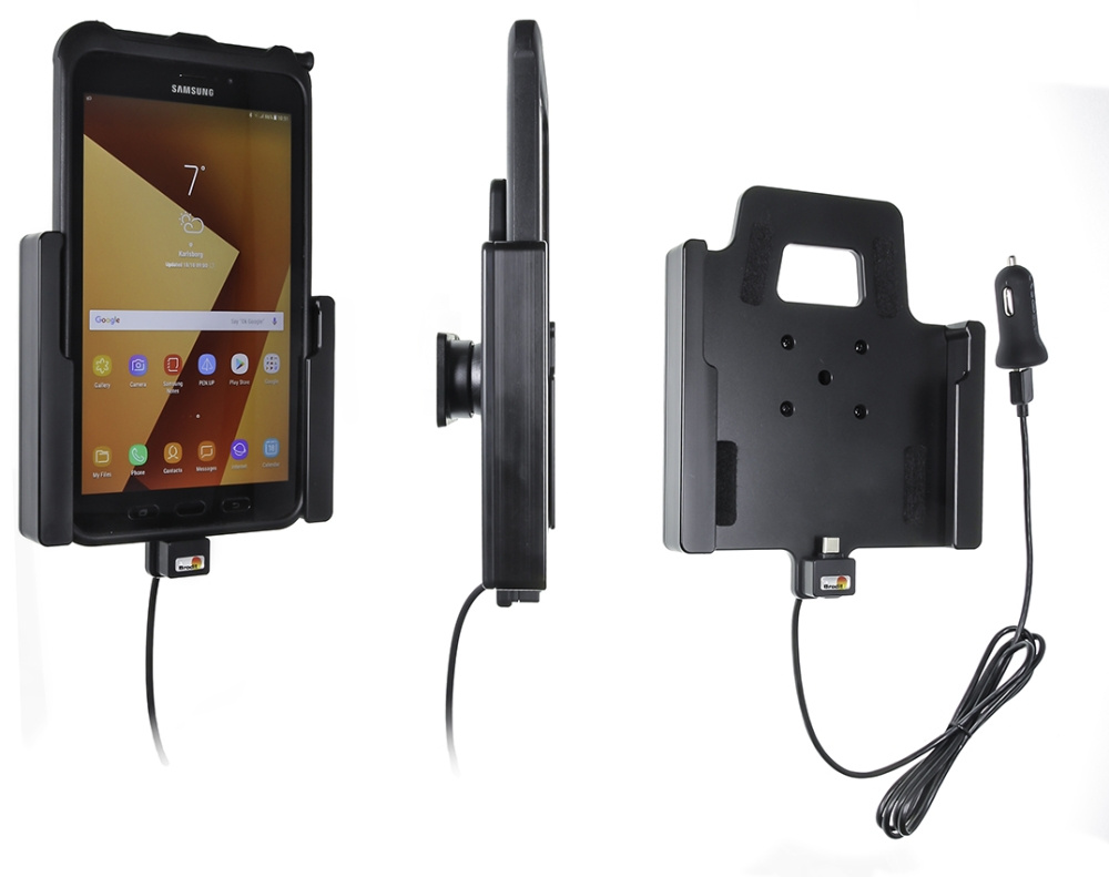 Brodit Aktiv holder med USB-kabel og cigaretadapter, Samsung Galaxy Tab Active 2 SM-T390/SM-T395/3 SM-T570/SM-T575