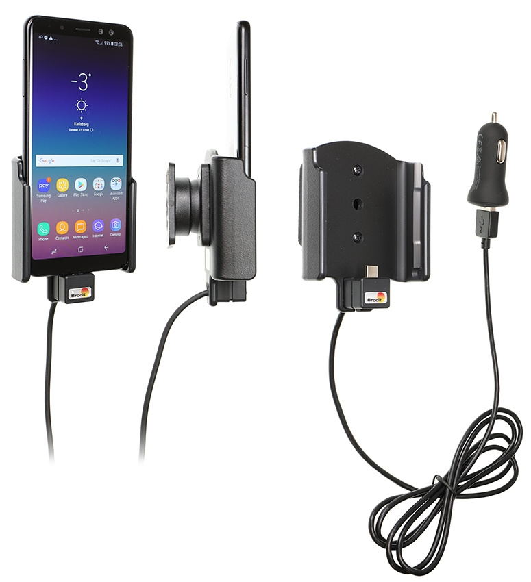 Brodit Aktiv holder med USB-kabel og cigarettadapter, Samsung Galaxy A8 (2018) 