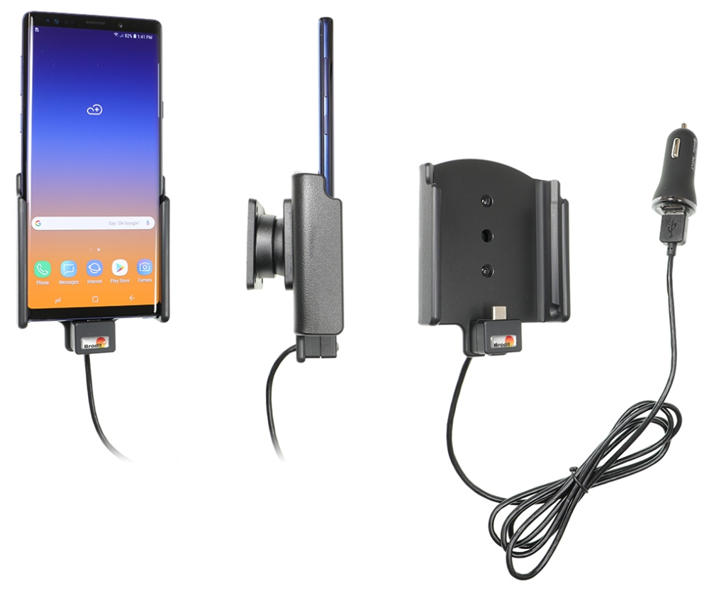 Brodit Aktiv holder med USB-kabel og cigarettadapter, Samsung Galaxy Note 9 