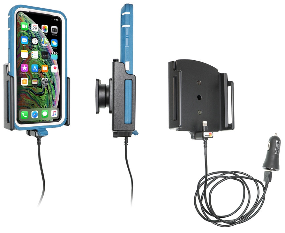Brodit Aktiv holder med USB-kabel og cigaretadapter, Apple iPhone 11/11 Pro/11 Pro Max/Xs Max