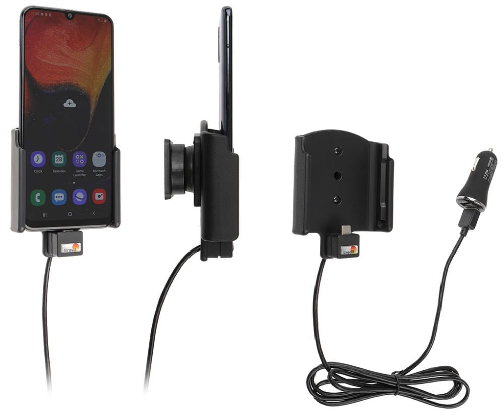 Brodit Aktiv holder med USB-kabel og cigaretadapter, Samsung Galaxy A50 (SM-A505) 