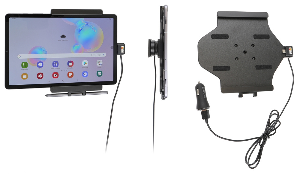 Brodit Aktiv holder med USB-kabel og cigaretadapter, Samsung Galaxy Tab S6 10.5 SM-T860/SM-T865 