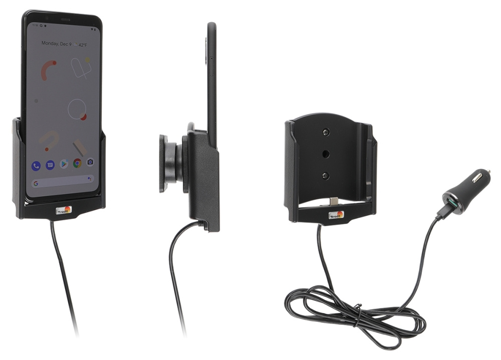 Brodit Aktiv holder med USB-kabel og cigaretadapter, Google Pixel 4 XL 