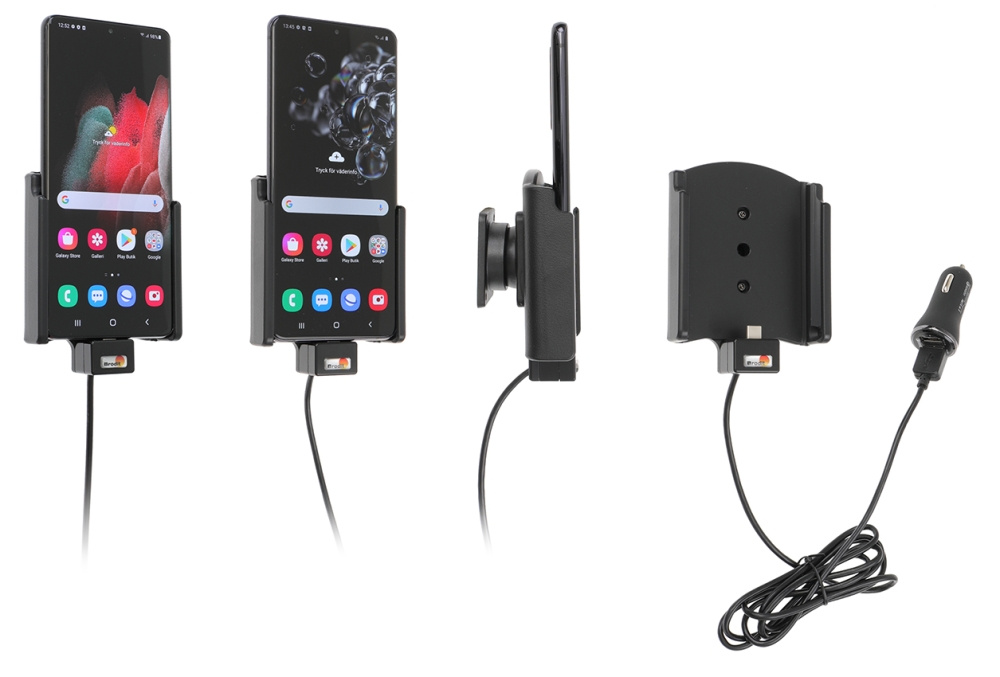 Brodit Aktiv holder med USB-kabel og cigaretadapter, Samsung Galaxy S20 Ultra 5G (SM-G988B)/S21 Ultra 5G SM-G9988/DS