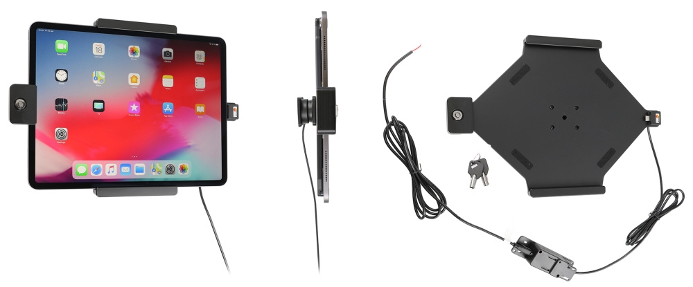 Brodit Holder med nøglelås, Apple iPad Air 13 2024  (A2898, A2899, A2900)/Air 13 2025 M3 (A3268, A3268, A2371)/Pro 12,9 2018 (A1876, A1895, A1983, A2014)/Pro 12.9 2020 (A2069, A2232, A2229)/Pro 13 (A2925, A2926, A3007)