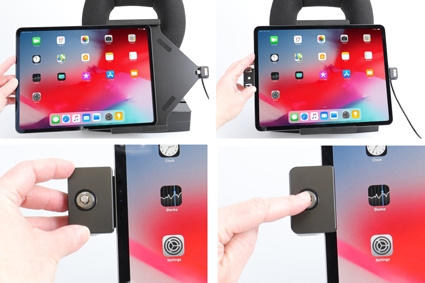 Brodit Holder med nøglelås, Apple iPad Air 13 2024  (A2898, A2899, A2900)/Air 13 2025 M3 (A3268, A3268, A2371)/Pro 12,9 2018 (A1876, A1895, A1983, A2014)/Pro 12.9 2020 (A2069, A2232, A2229)/Pro 13 (A2925, A2926, A3007)