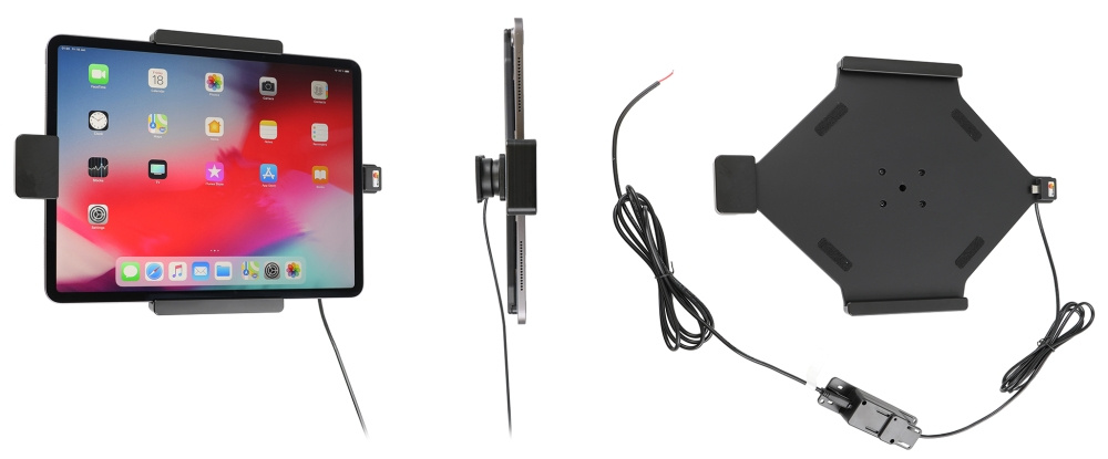 Brodit Holder med fjederlås, Apple iPad Air 13 2024  (A2898, A2899, A2900)/Air 13 2025 M3 (A3268, A3268, A2371)/Pro 12,9 2018 (A1876, A1895, A1983, A2014)/Pro 12.9 2020 (A2069, A2232, A2229)/Pro 13 (A2925, A2926, A3007)