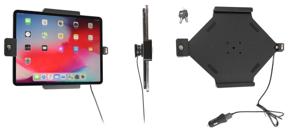 Brodit Holder med nøglelås, Apple iPad Air 13 2024  (A2898, A2899, A2900)/Air 13 2025 M3 (A3268, A3268, A2371)/Pro 12,9 2018 (A1876, A1895, A1983, A2014)/Pro 12.9 2020 (A2069, A2232, A2229)/Pro 12.9 5th Gen 2021 (A2378, A2379, A2461)/Pro 12.9 6th Gen 2022
