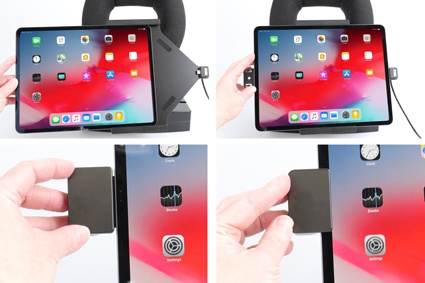 Brodit Holder med fjederlås, Apple iPad Air 13 2024  (A2898, A2899, A2900)/Air 13 2025 M3 (A3268, A3268, A2371)/Pro 12,9 2018 (A1876, A1895, A1983, A2014)/Pro 12.9 2020 (A2069, A2232, A2229)/Pro 12.9 5th Gen 2021 (A2378, A2379, A2461)/Pro 12.9 6th Gen 202