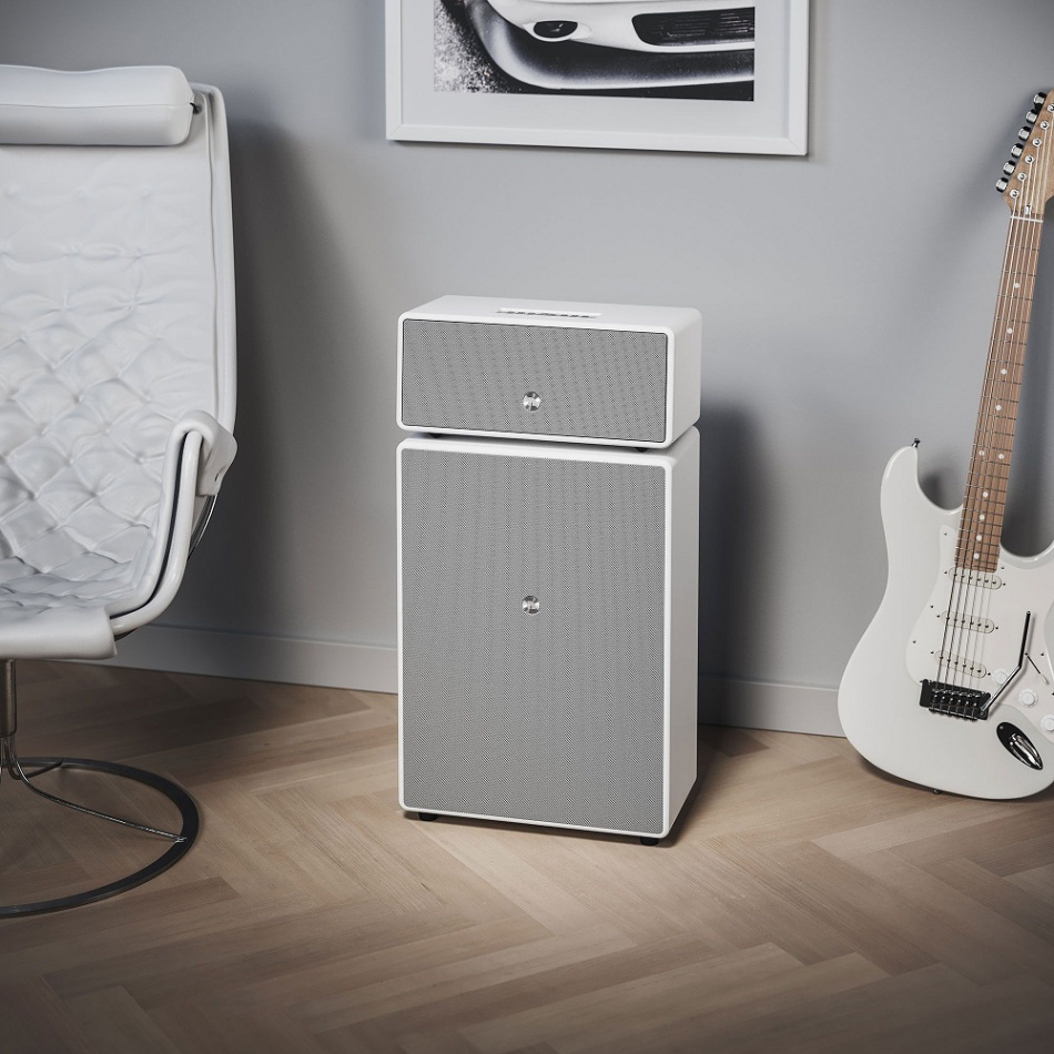 Audio Pro Drumfire II wifi-højttaler med Google Cast & AirPlay 2, hvid