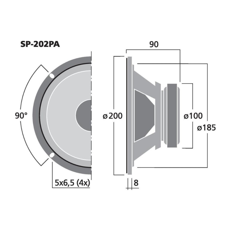 Monacor SP-202PA, 8-tommers bas/mellemtone, 8 ohm