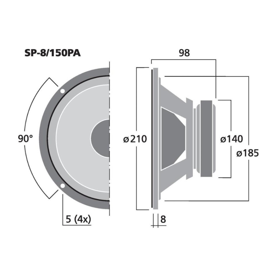 Monacor SP-8/150PA, 8-tommer PA-mellembas/mellemtone, 8 ohm