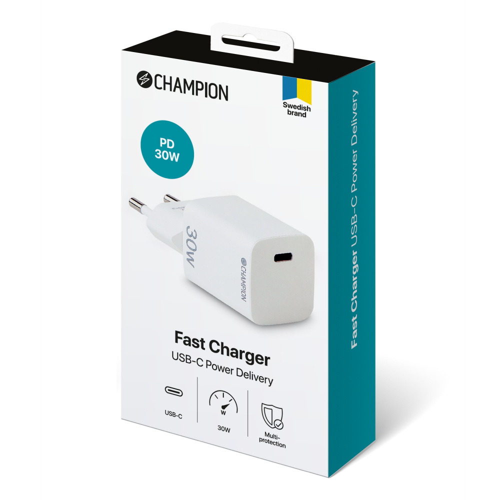 Champion Fast Charge väggladdare USB-C PD 30W, vit