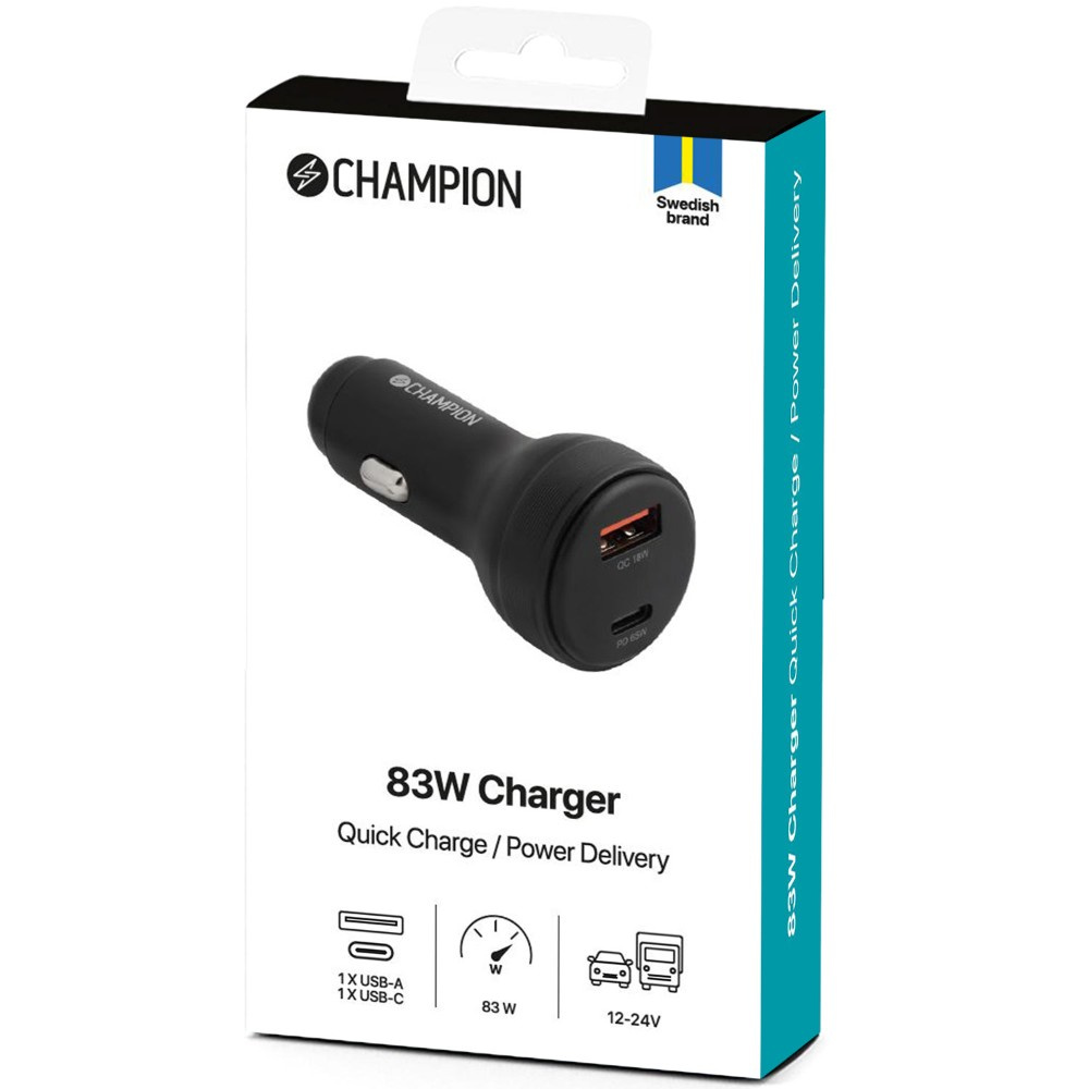 Champion Billader 83W 2-port QC/PD, sort