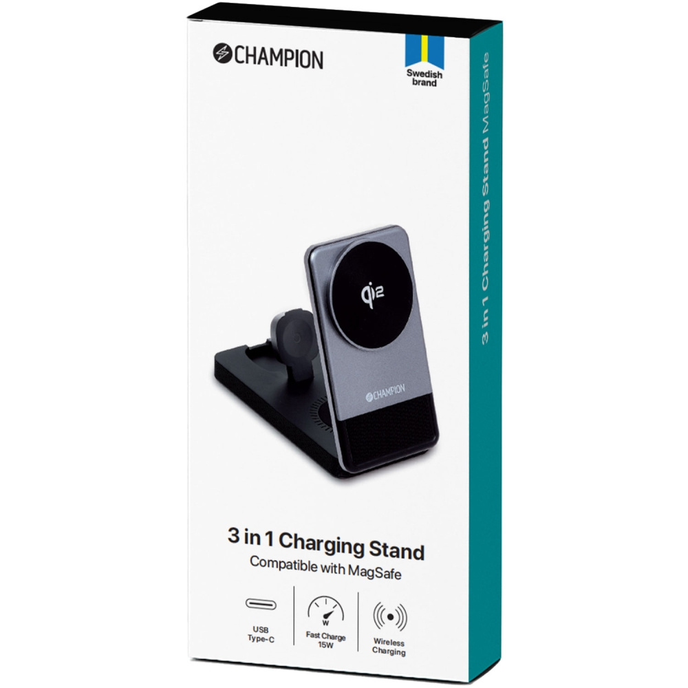 Champion CHQI202, 3-i-1 Qi2-ladestander 15 W
