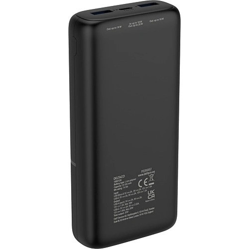 Deltaco PB-C1008 powerbank med 20 000 mAh, 20 W PD, sort