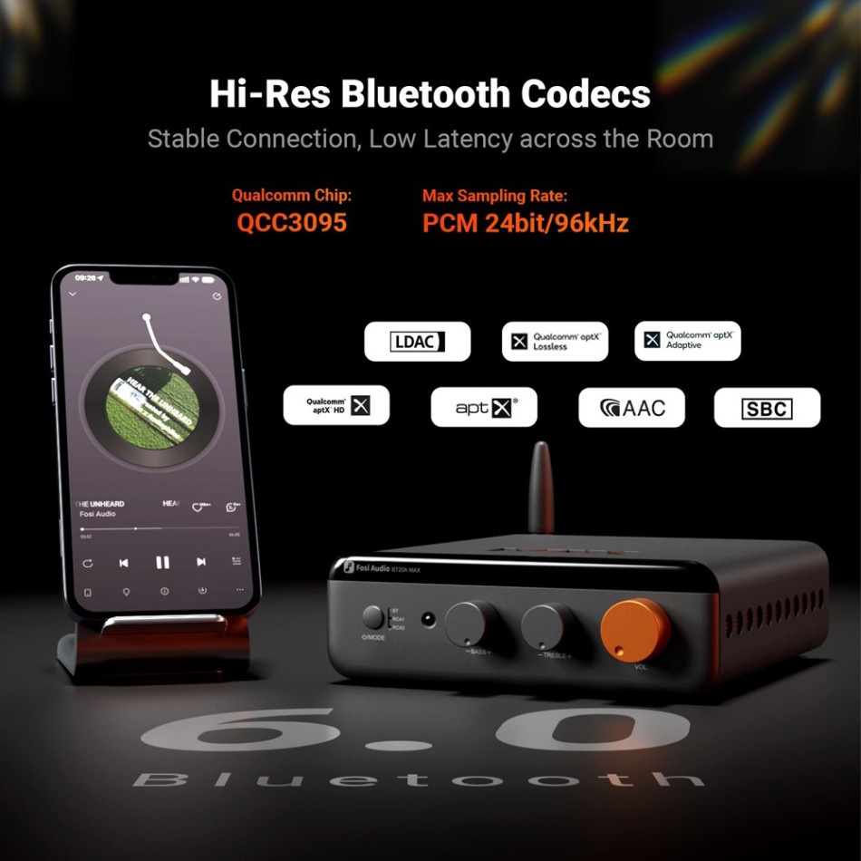 Fosi Audio BT20A MAX stereoforstærker med Bluetooth & 48V strømforsyning