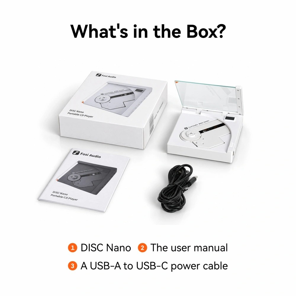 Fosi Audio DISC Nano bærbar CD-afspiller, hvid