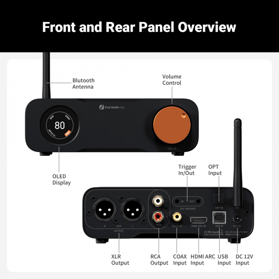 Fosi Audio ZD3 DAC med Bluetooth & HDMI ARC