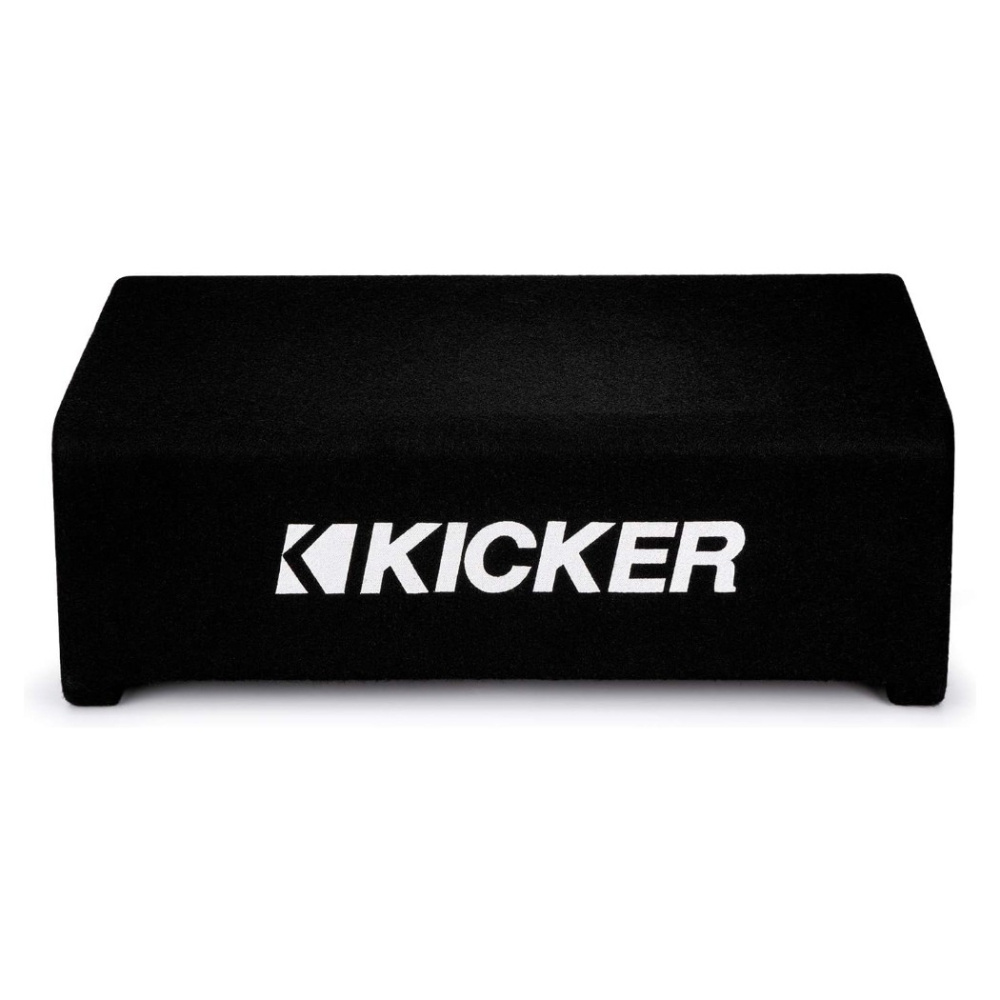 Kicker KickPack KKPDF212, baspakke med lukket, nedadvendt 12-tommers subwooferkabinet, forstærker og kabler